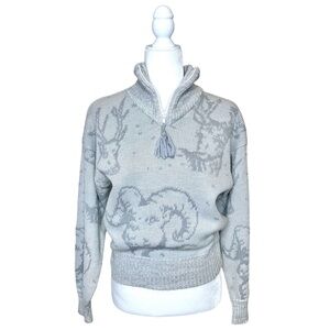 Vintage Obermeyer Quarter Zip Ski Sweater Small Wool Blend Novelty Sheep Deer